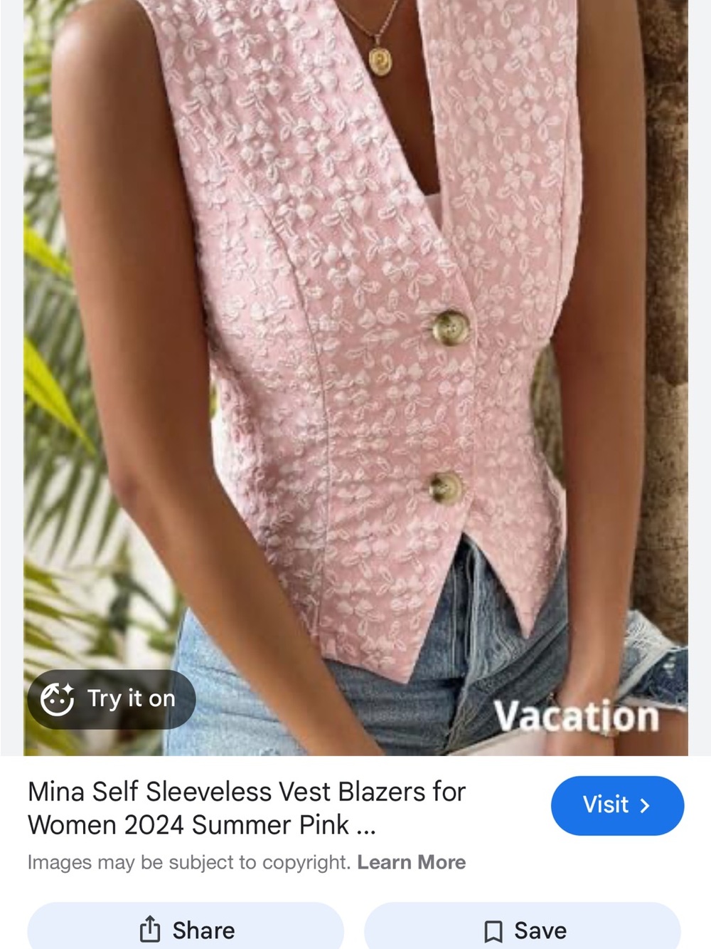 Mina Self Women’s Pink Textured Button-Down Vest size Small